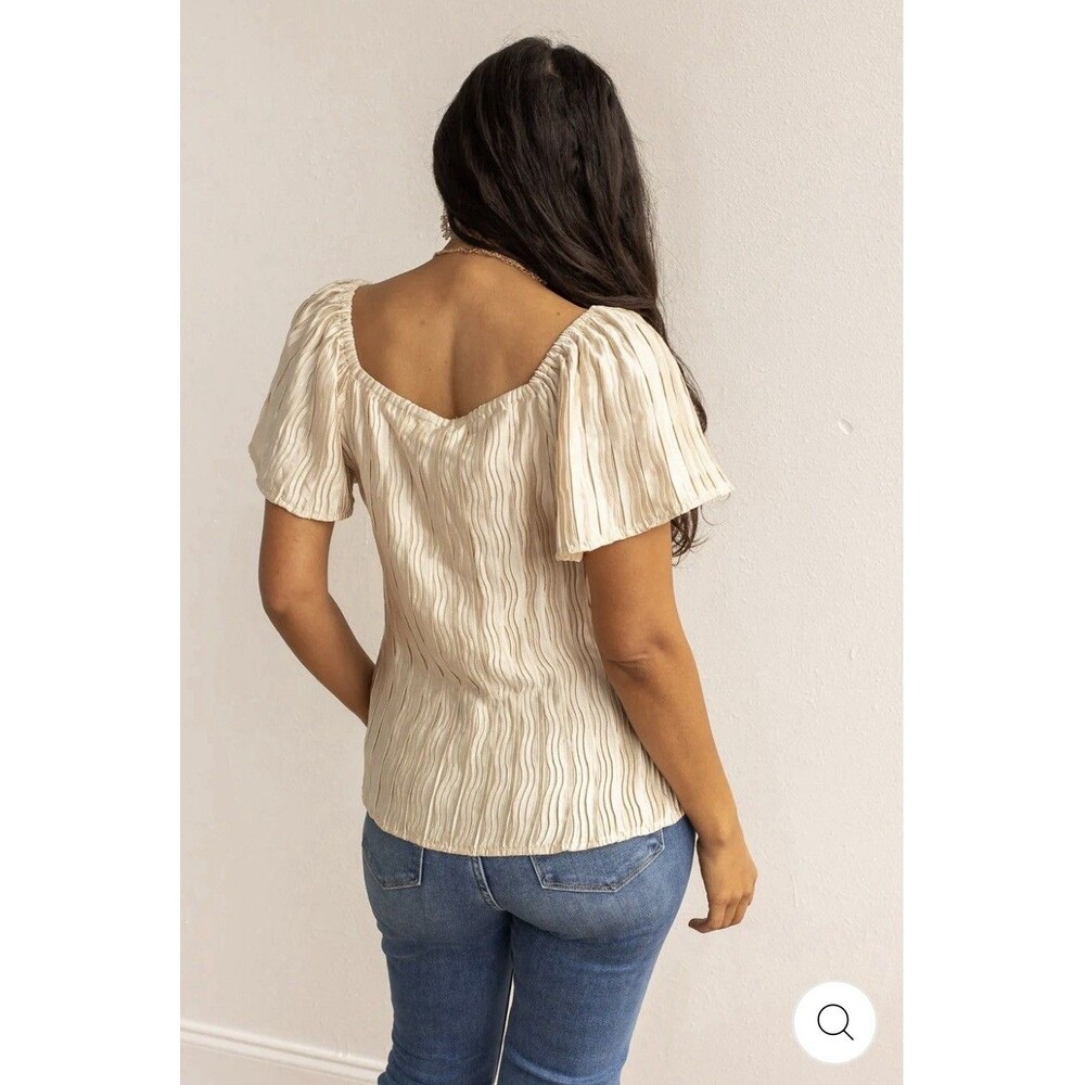 GRACE + EMMA Women’s Top Ivory Blouse Pleated Size XL Square Neck Pullover - Picture 2 of 13